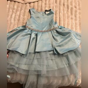 Teal Satin Dress with Tulle Skirt
